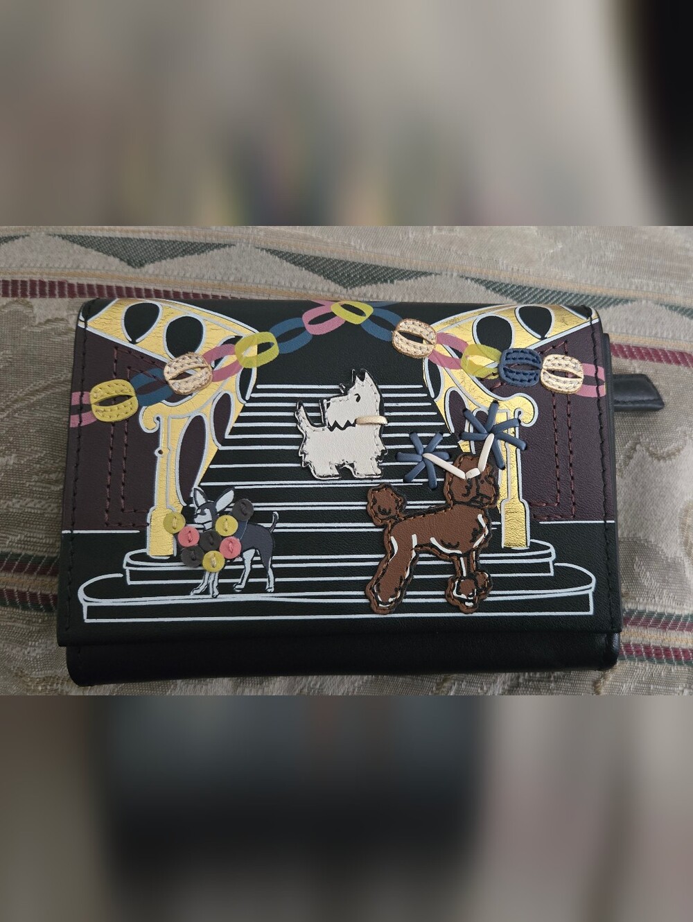 NEW Radley London Leather Whimsical Dogs Wallet in Black and Brown